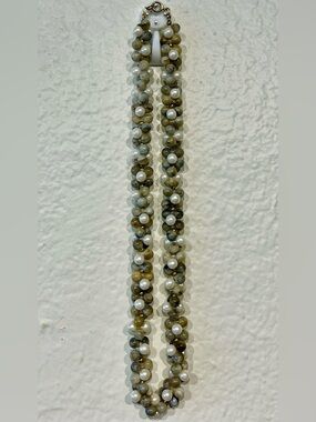 Vintage Faux Pearl and Olive Beaded Necklace